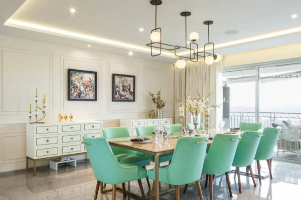Modern dining room designed by Zenvia Studio in Gurgaon